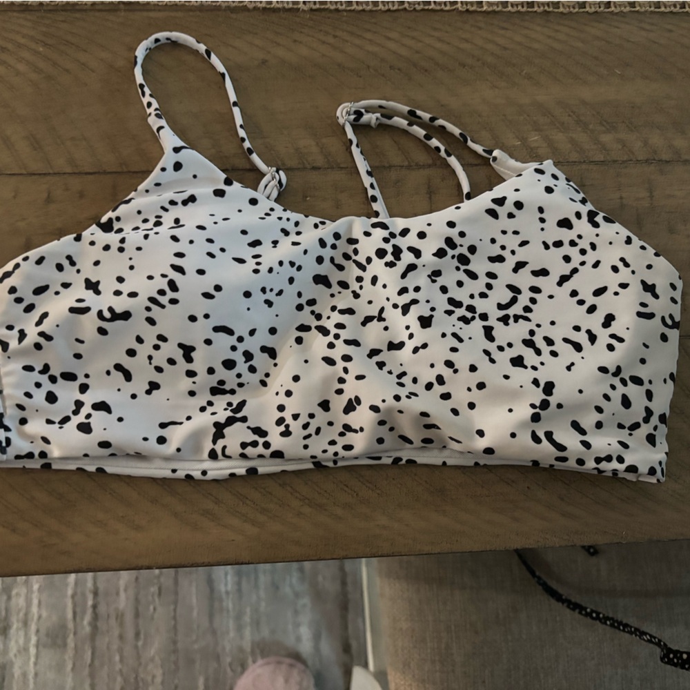 SHEIN White & Black Dalmatian Print Bikini Top - small